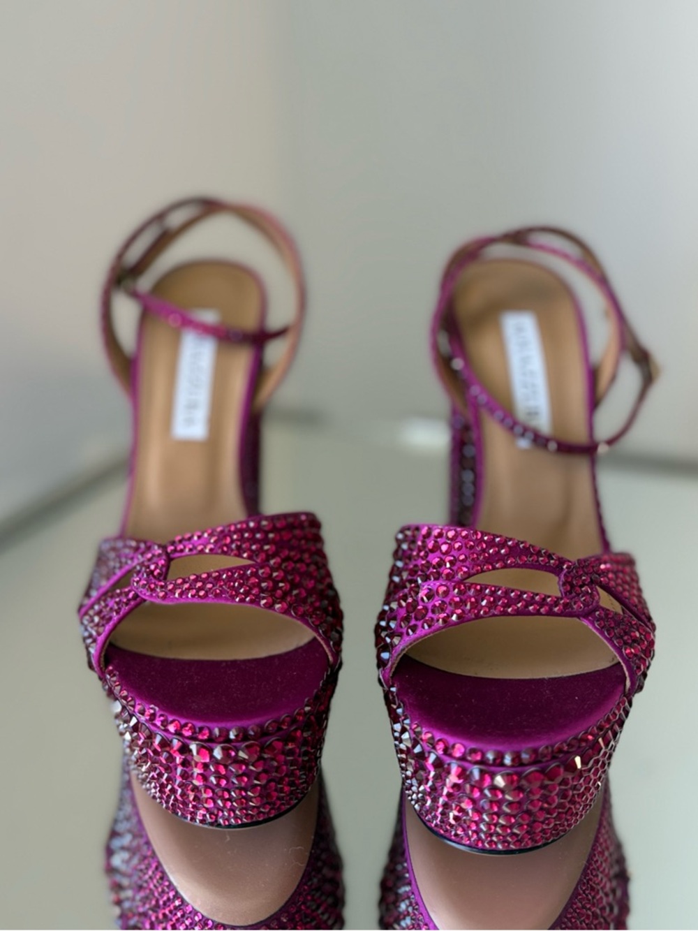 New AQUAZZURA Sinner Embellished Satin Platform Sandals In Pink $2,395 35.5 - Picture 7 of 12
